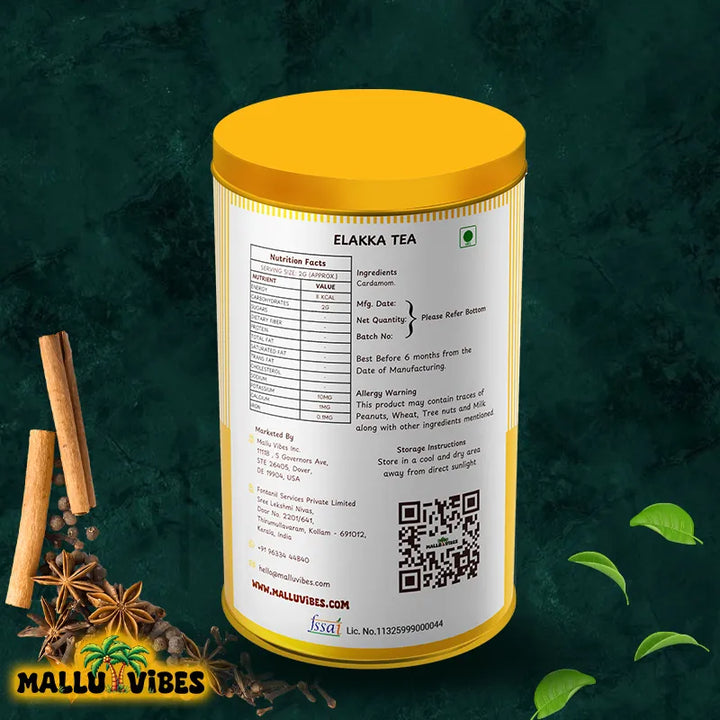 Back side view of cardamom tea in package design, malayalam - elakka tea