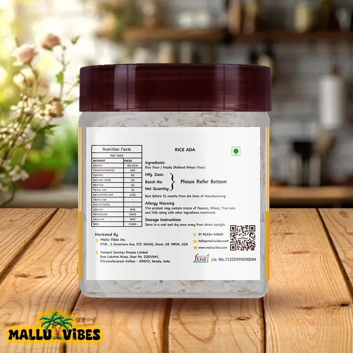 Back side view of package design for Traditional Kerala food rice ada, thin rice sheets used in south indian dishes, malayalam - Best Kerala snacks online maida ada