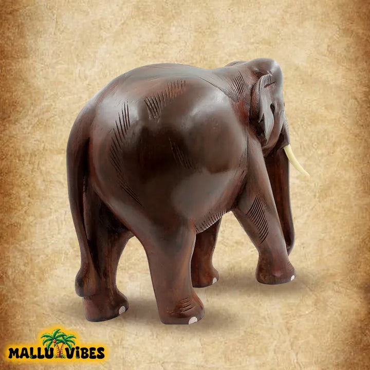 Back side view of Wood Carvings Kerala carved wooden elephant statue, english - Handicrafts of Kerala wooden elephant