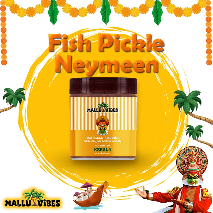 Front view of Mallu Vibes Homemade Kerala pickles. Homemade Fresh fish pickles kingfish and No Preservatives with spicy, malayalam - meen achar
