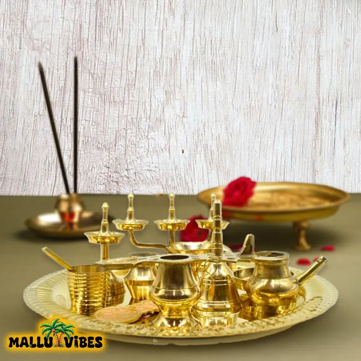 Unique Kerala handicrafts Pooja set, malayalam - Traditional Kerala art Ashtamangalyam pooja set
