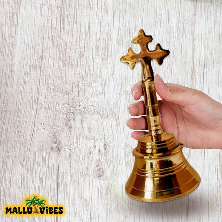 Traditional Kerala art brass hand bell, english -  Handicrafts of Kerala brass hand bell