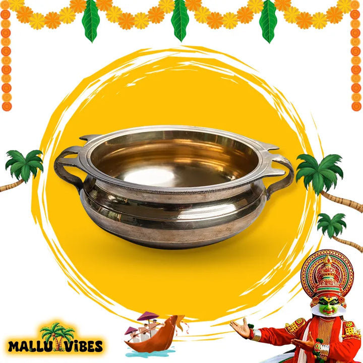 Traditional Kerala art brass uruli vessel, english - Unique Kerala handicrafts brass urli