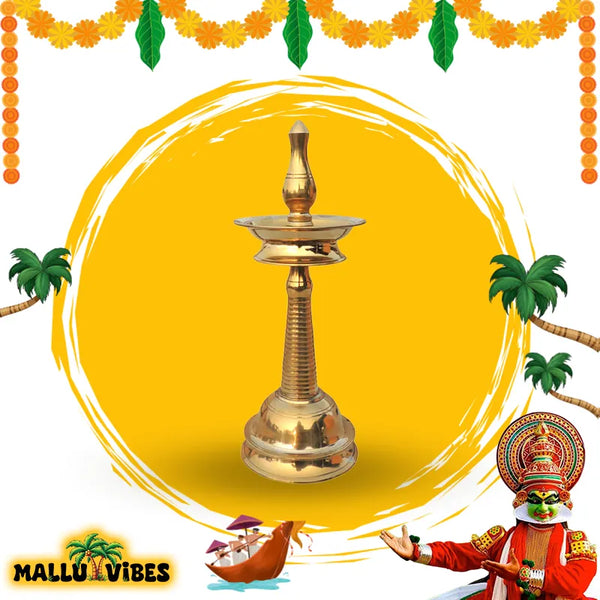 Traditional Kerala art Brass vilakku used in ceremonies - Handicrafts of Kerala Brass oil lamp
