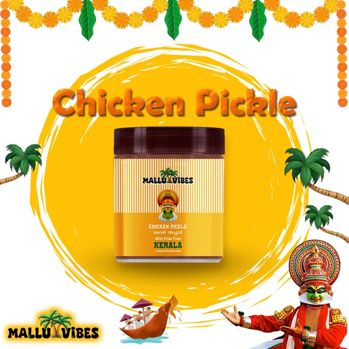 Front view of chicken pickle in a Kerala pickles rich spice blend with Homemade Kerala pickles, and No Preservatives, malayalam - Homemade Fresh kozhi achar