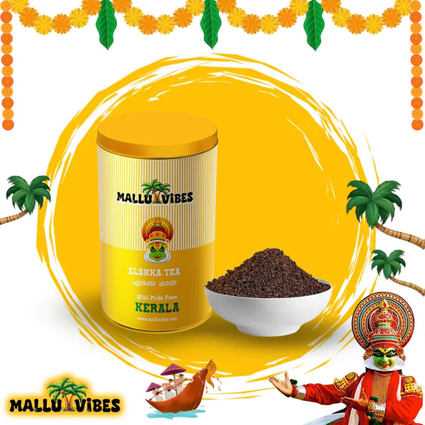 Front view of cardamom tea on traditional background, malayalam - elakka tea