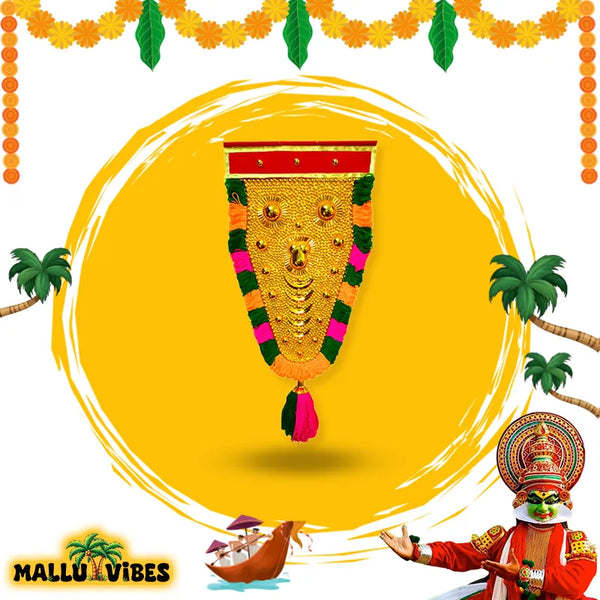 Front view of Kerala arts and crafts nettipattam for elephant decoration, english - Traditional Kerala art elephant caparison