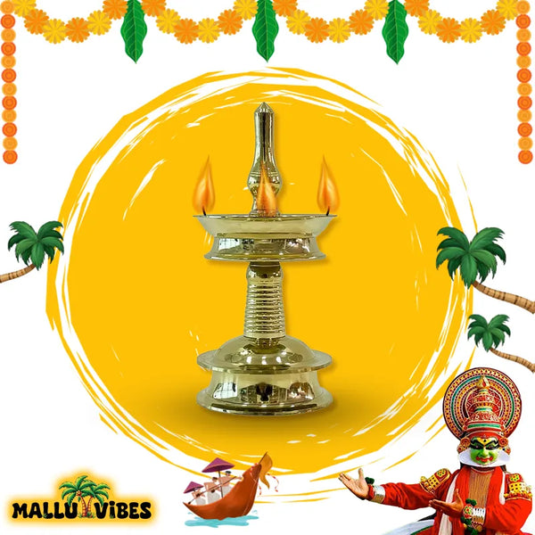 Traditional Kerala art brass oil lamp, malayalam - Handicrafts of Kerala lakshmi vilakku