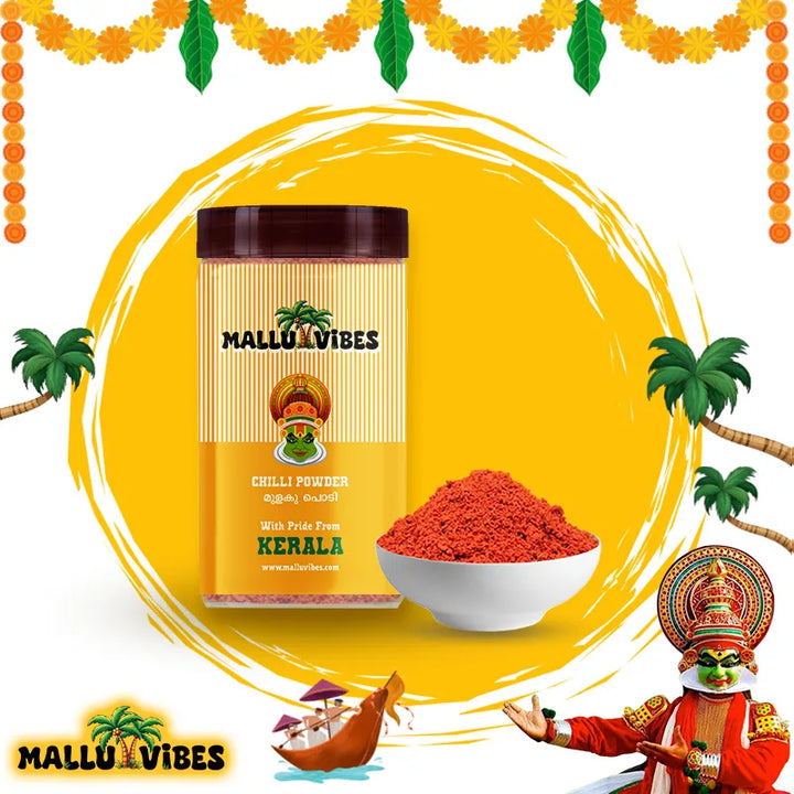 Front view of Homemade Kerala snacks red chilli powder, adding heat and spice to dishes, malayalam - Freshly Made Kerala snacks mulaku podi