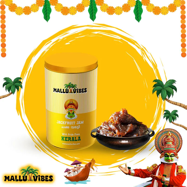Front view of package with bowl Homemade Kerala snacks Jackfruit jam in a bowl, malayalam - Freshly Made Kerala snacks Jackfruit jam chakka varatti