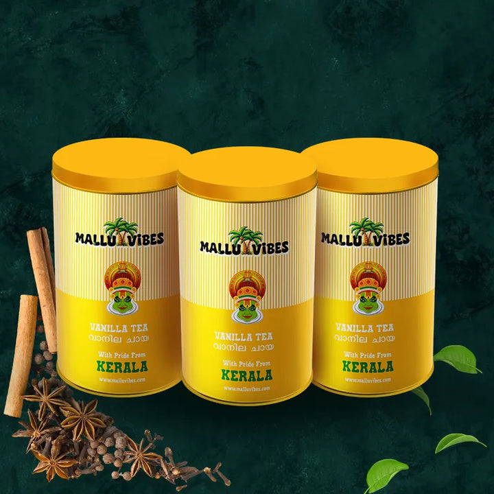 Front view of vanilla tea in package design, english - vanilla tea