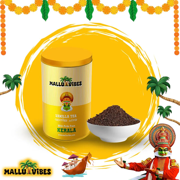Front view of vanilla tea on traditional background, english - vanilla tea