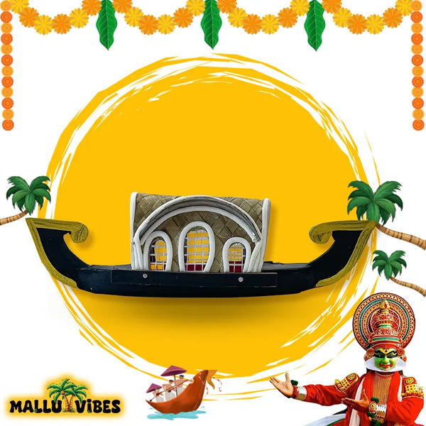 Front view of Handicrafts of Kerala traditional wooden kerala houseboat, english - Kerala arts and crafts wooden house boat