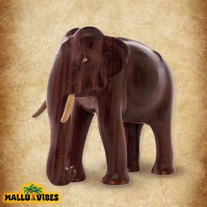 Side view of Wood Carvings Kerala carved wooden elephant statue, english - Handicrafts of Kerala wooden elephant