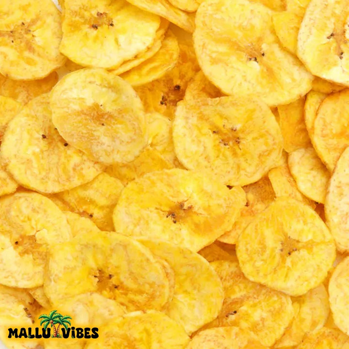 Top view of Freshly Made Kerala snacks package for Banana chips, malayalam - Organic Kerala snacks nendran chips