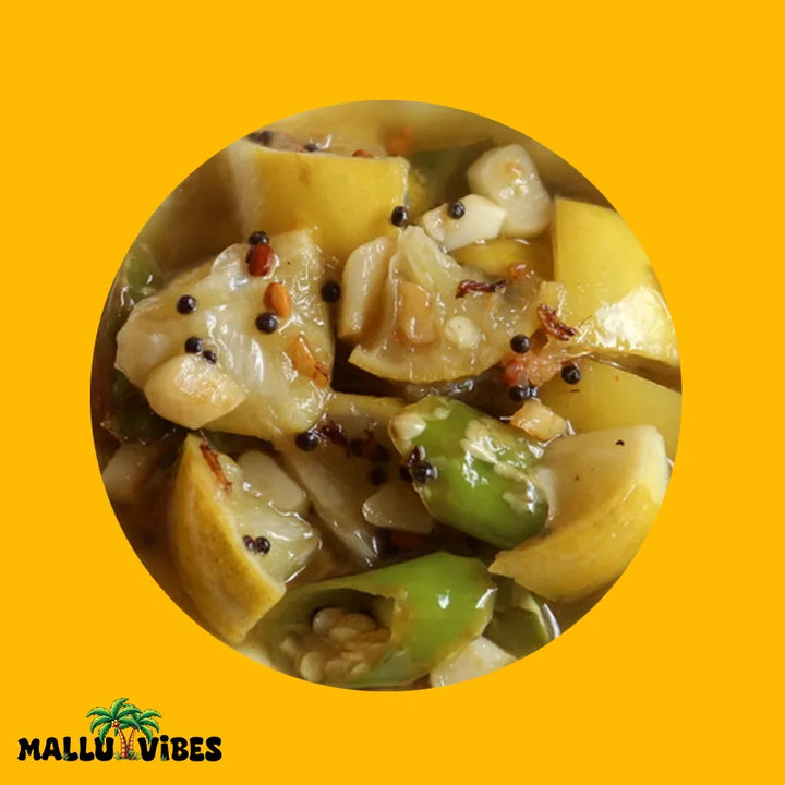 Top view of Lime Kerala pickles with Homemade Kerala pickles, No Preservatives sour and spicy taste, malayalam - Homemade Fresh vella naranga achar