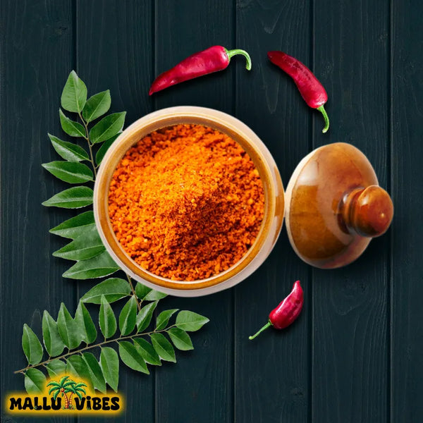 Top view of Mallu Vibes Homemade Fresh Coconut chammanthi podi with a blend of spices, malayalam - nadan thenga chammanthi podi