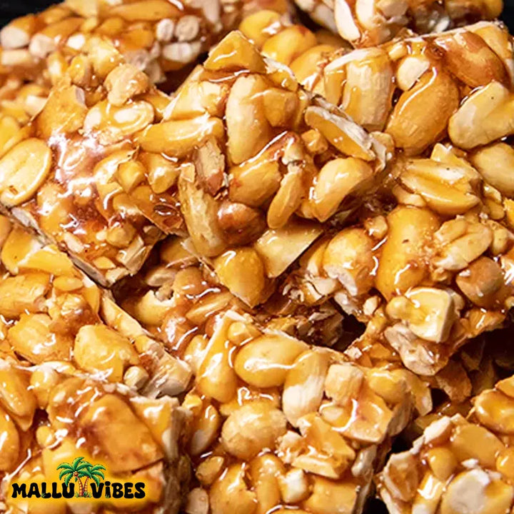 Top view of Online Kerala snacks kappilandi mittai in a bowl, english - Best Kerala snacks online peanut jaggery candy