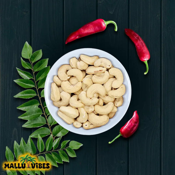 Top view of Freshly Made Kerala snacks cashew nuts, rich in flavor and nutrients, malayalam - Homemade Fresh cashew