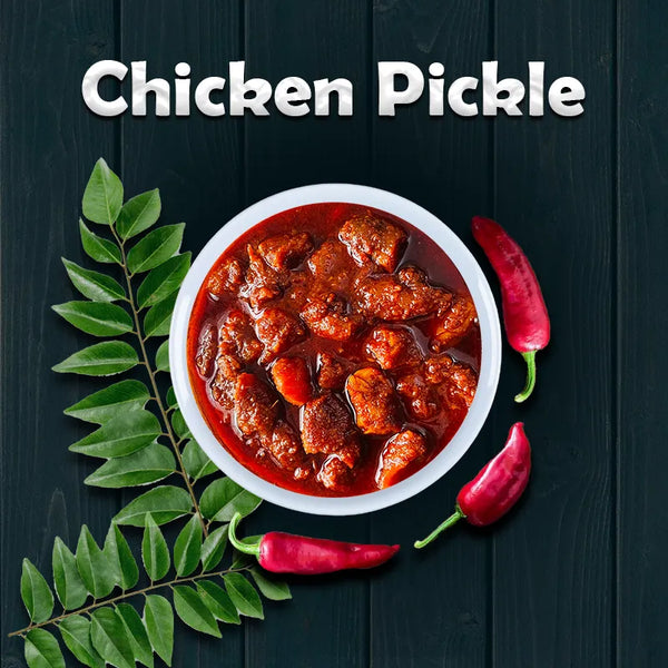 Top view of chicken pickle in a Kerala pickles rich spice blend with Homemade Kerala pickles, and No Preservatives, malayalam - Homemade Fresh kozhi achar