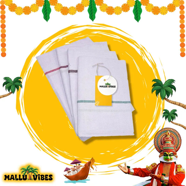 Top view of kerala thorthu on traditional background, english - kerala towel
