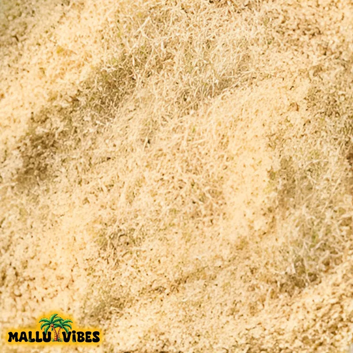 Top view of package with bowl Authentic Kerala snacks Avalose podi in a bowl, english - Freshly Made Kerala snacks rice flour coconut powder