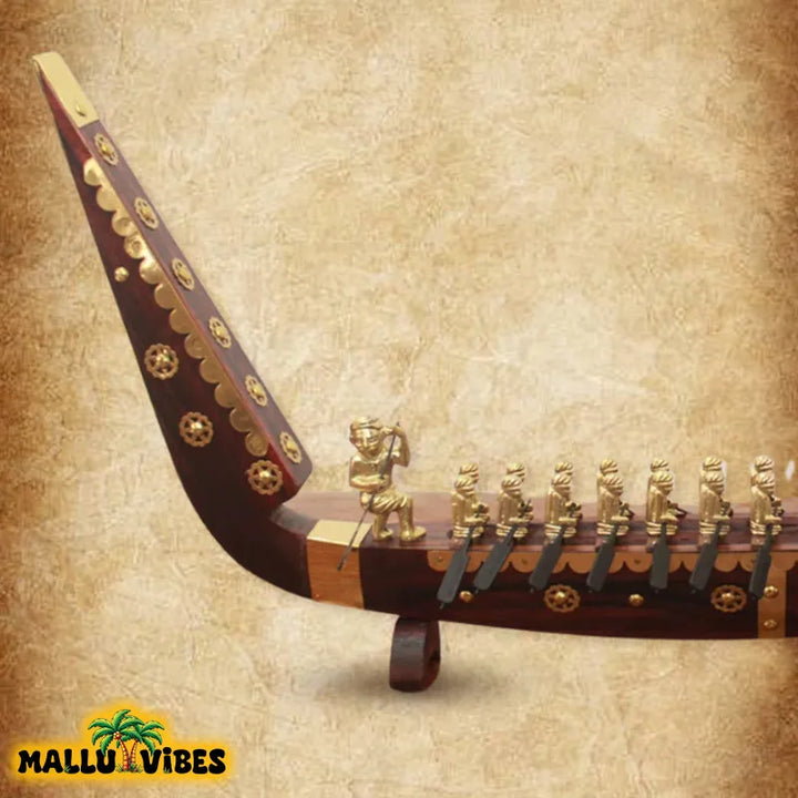back side zoom view of Kerala arts and crafts wooden snake boat, malayalam - Unique Kerala handicrafts vallamkali boat