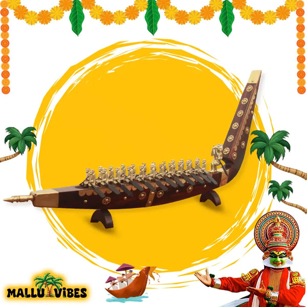 Front side view of Kerala arts and crafts wooden snake boat, malayalam - Unique Kerala handicrafts vallamkali boat