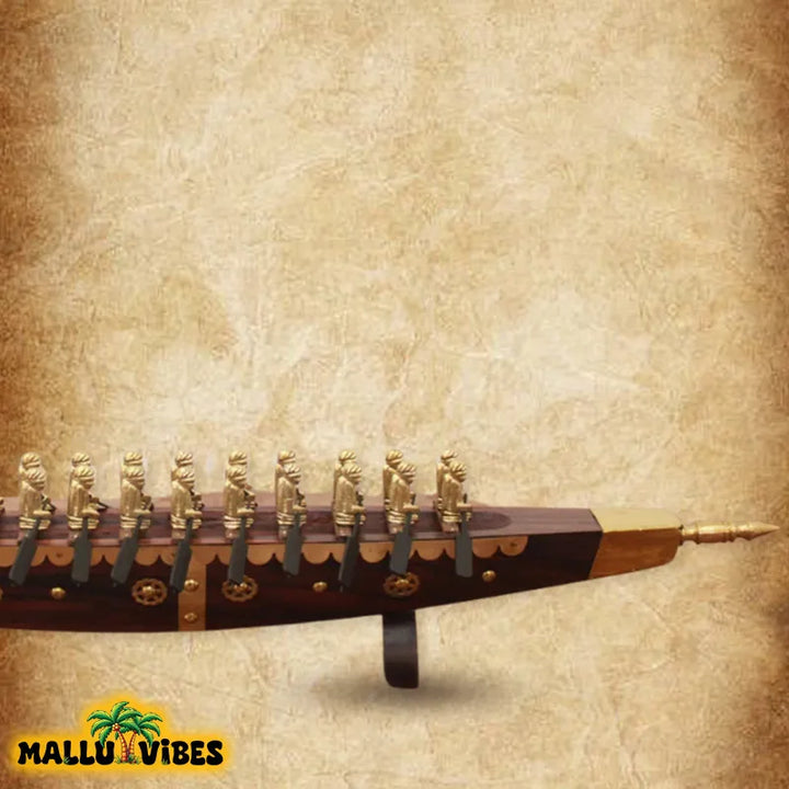 front side zoom view of Kerala arts and crafts wooden snake boat, malayalam - Unique Kerala handicrafts vallamkali boat
