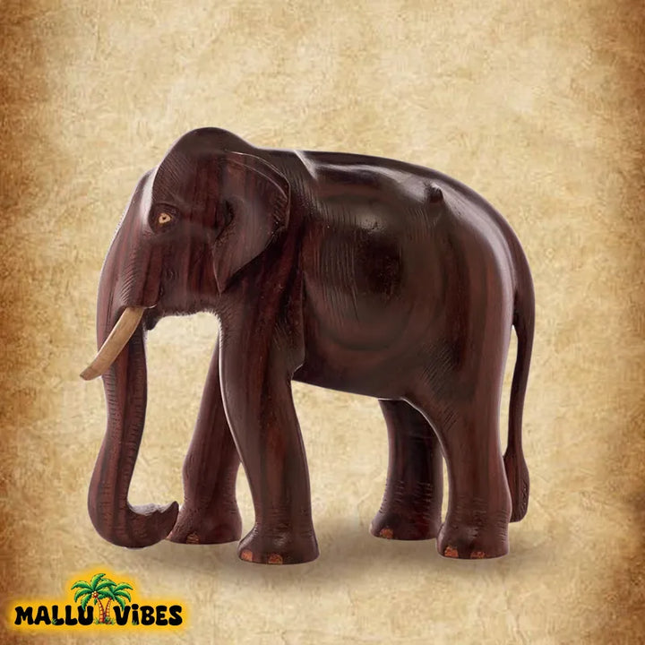 left Side view of Wood Carvings Kerala carved wooden elephant statue, english - Handicrafts of Kerala wooden elephant