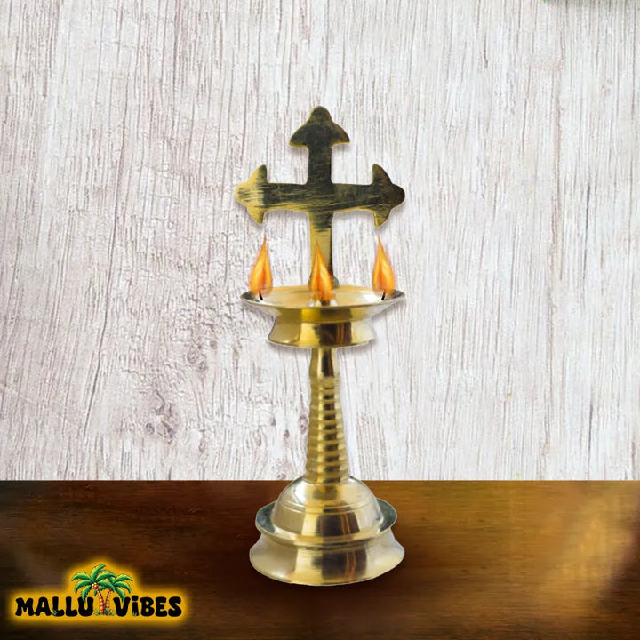 Traditional Kerala art Brass cross nilavilakku and Free Shipping Worldwide