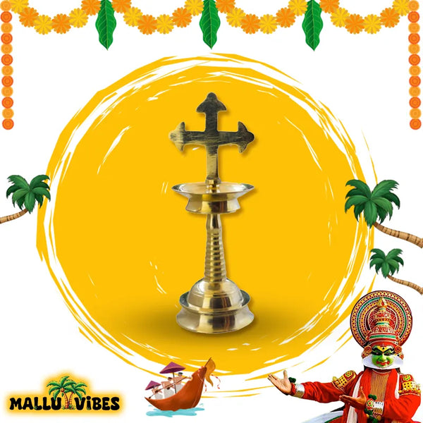mallu vibes brass cross nilavilakku in traditional background